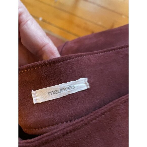 Maurices Faux Suede Button Down High Rise Wine Burgundy Skirt Size 16 New - Picture 8 of 9